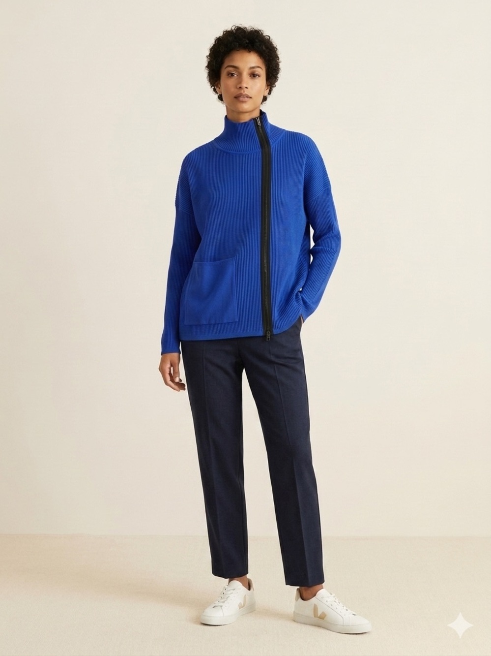 Sarah Pacini Italian Ribbed Zip Cardigan in Bright Royal Blue